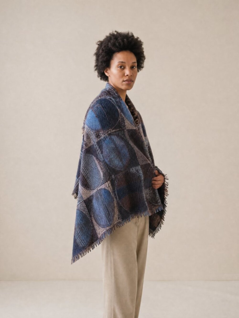 Aritzia Wilfred 100% Wool Blanket Scarf Geometric Abstract Arch Navy Blue